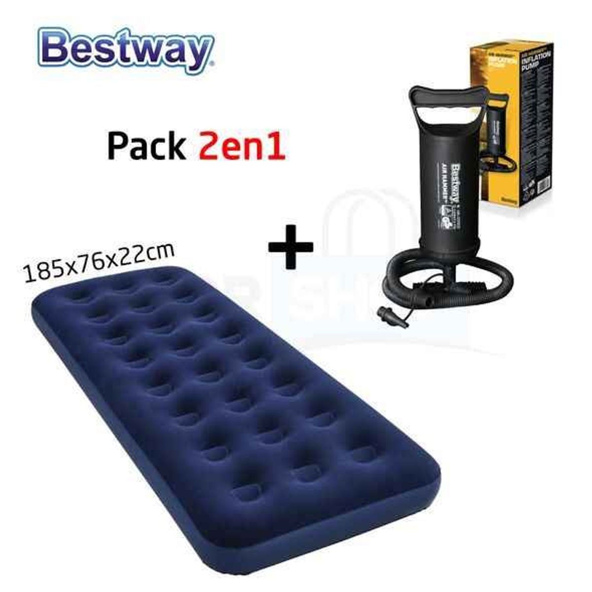 Bestway pack 2 in 1 pompe à air +pavillo matelas gonflable 185×76×22cm